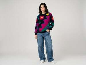 VTG Rafaella Petites Geometric Angora Blend Sweater 80 90 Colorblock Abstract P